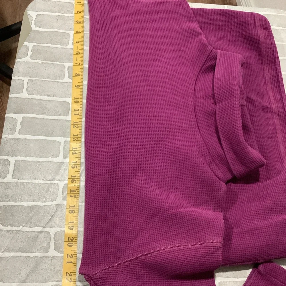 Lands' End Womens Turtleneck Top Medium Fuchsia Cotton Waffle Knit Stretch Basic